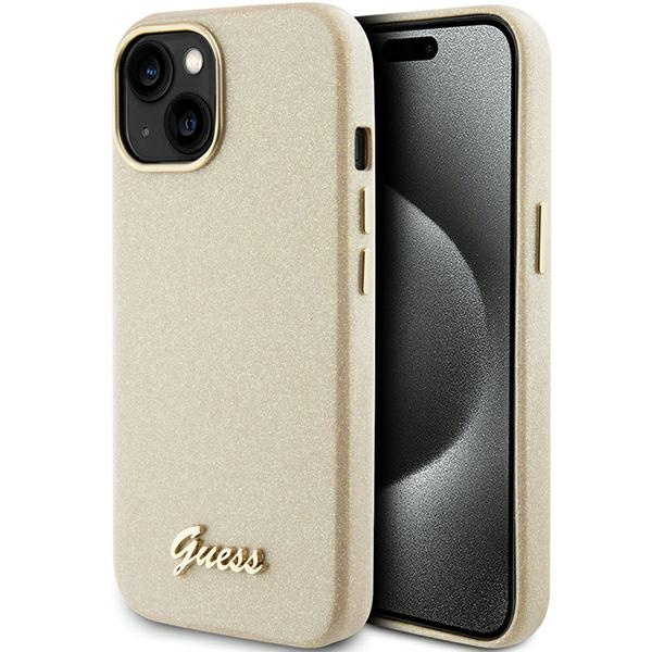 Etui Guess GUHCP15SPGMCSD iPhone 15 6.1" złoty/light gold hardcase Glitter Glossy Script