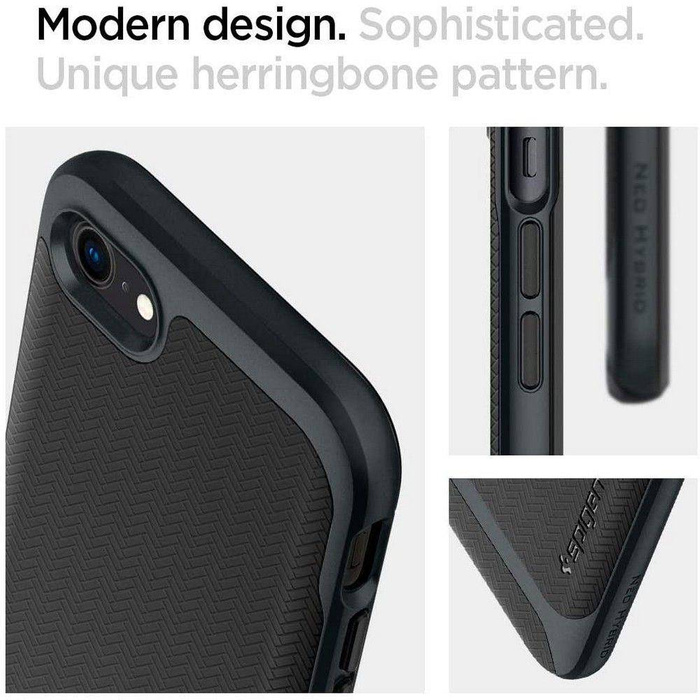 Etui Spigen iPhone SE 2022 2020 7 8 Neo Hybrid Metal Slate Szare Case + Szkło SPIGEN Full Cover
