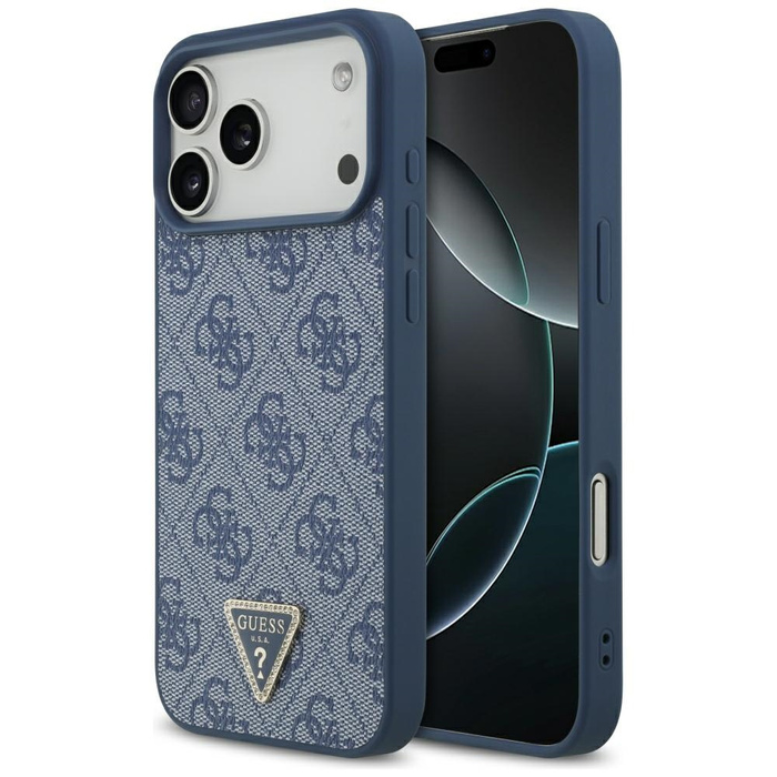 Etui Guess Leather 4G Triangle Strass    MagSafe do iPhone 17 Pro Max niebieski