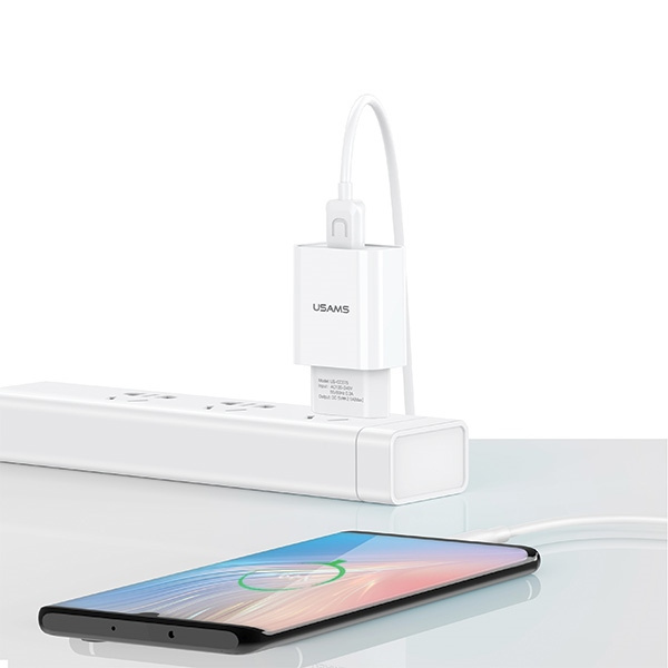 Ładowarka Sieciowa USAMS 1xUSB T21 Kabel USB-C 2,1A Fast Charging T21OCTC01 Biały