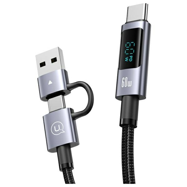 USAMS Kabel 6w1 Fast charging 60W 1,2m    Data Cable Digital dispay Aluminium Alloy Seria Sufeng SJ713