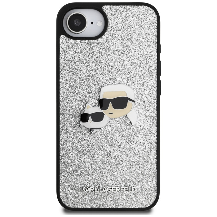 Etui Karl Lagerfeld Fixed Glitter Ikonik Metal Pin do iPhone 16e srebrny