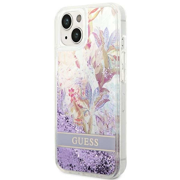 Etui GUESS Apple iPhone 14 Flower Liquid Glitter Fioletowy Hardcase