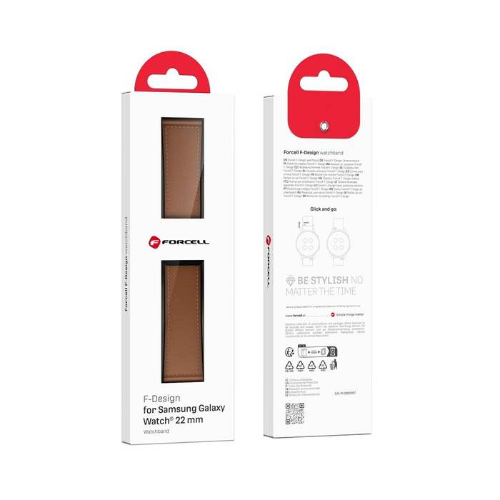 Pasek do Samsung Galaxy Watch Forcell F-Design FS20 magnetyczny skóra ekologiczna 22 mm brązowy