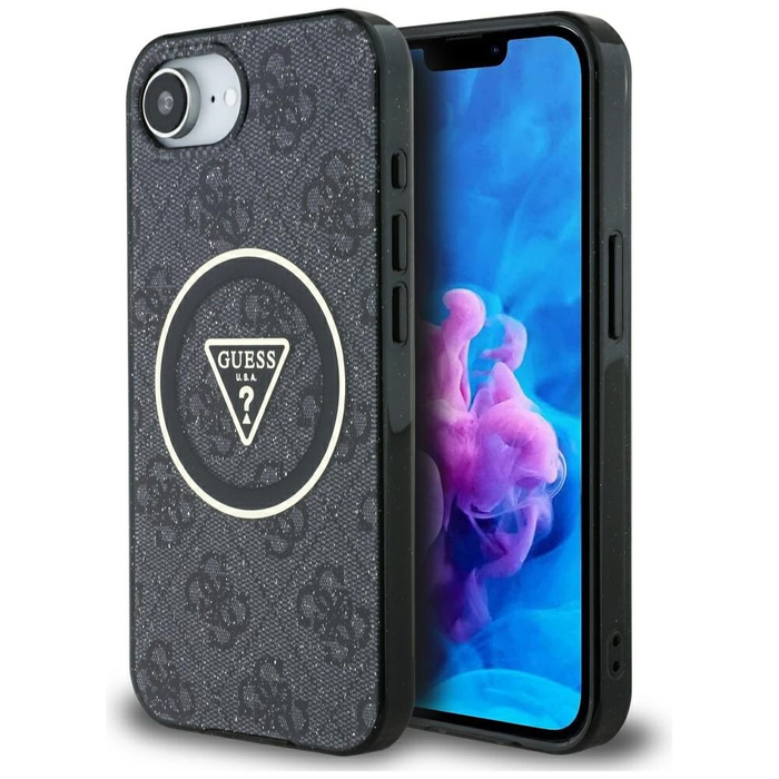 Etui Guess IML Metal Glitter 4G Circle   Triangle MagSafe do iPhone 16e czarny
