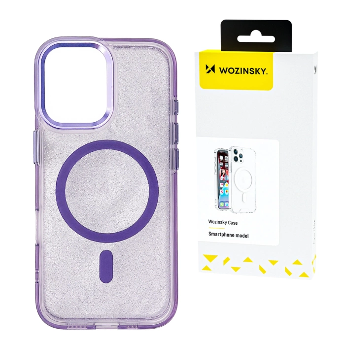 Etui Wozinsky Glitter Case MagSafe na Samsung Galaxy S24 FE - fioletowe z brokatem