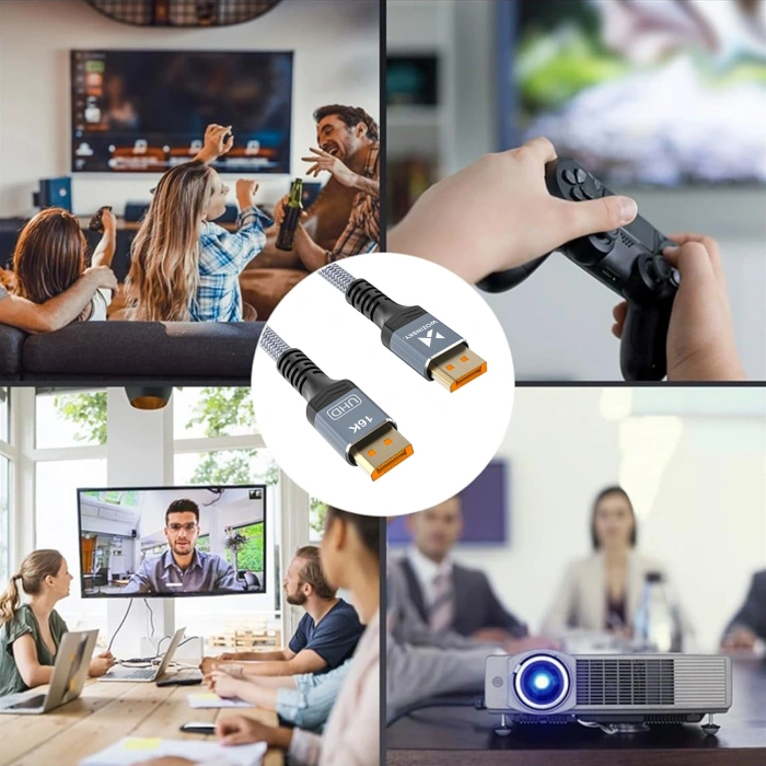 Kabel Wozinsky WPS-16AYL2S DisplayPort 2.1 Certyfikowany VESA 80 Gb/s 16K@60Hz 8K@120Hz 4K@240Hz HDR HDCP DSC 2m - czarny