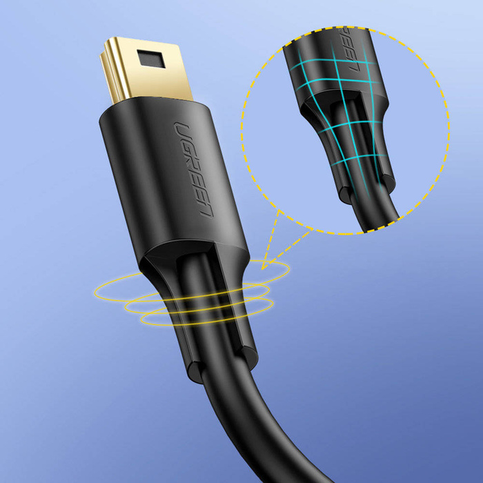 Ugreen 5-pinowy pozłacany kabel USB - mini USB 0,25m czarny (US132)