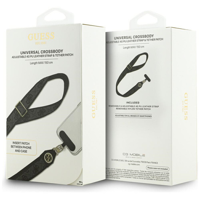 Uniwersalna smycz Guess Universal CBDY   4G Tether Patch Strass Metal Logo czarny