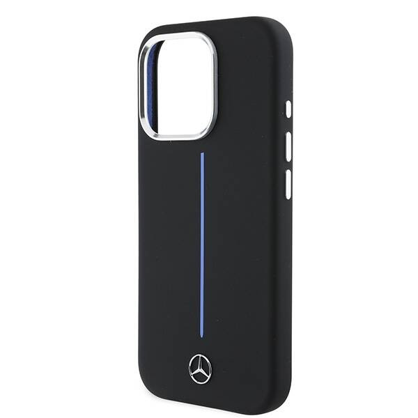 Etui Mercedes iPhone 16 Pro Max 6.9" czarny/black hardcase Silicone Blue Stripe MagSafe