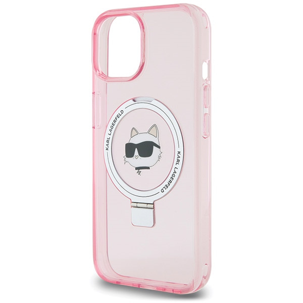 Etui Karl Lagerfeld KLHMP15SHMRSCHP iPhone 15 6.1" różowy/pink hardcase Ring Stand Choupette Head MagSafe Case