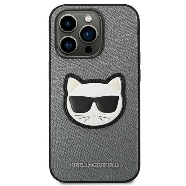 Etui KARL LAGERFELD Apple iPhone 14 Pro Max Saffiano Choupette Head Patch Srebrny Hardcase