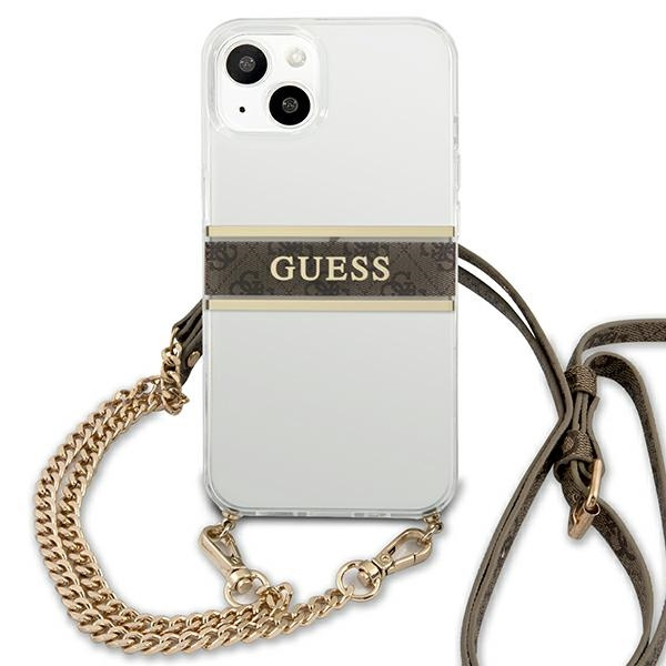 Etui GUESS Apple iPhone 13 Mini 4G Brown Strap Gold Chain Bezbarwny Hardcase