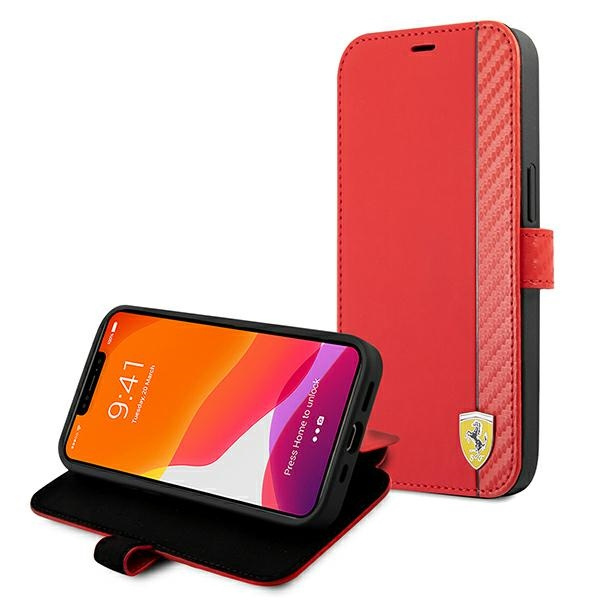 Etui FERRARI Apple iPhone 13 13 Pro Book On Track Carbon Stripe Czerwony Case