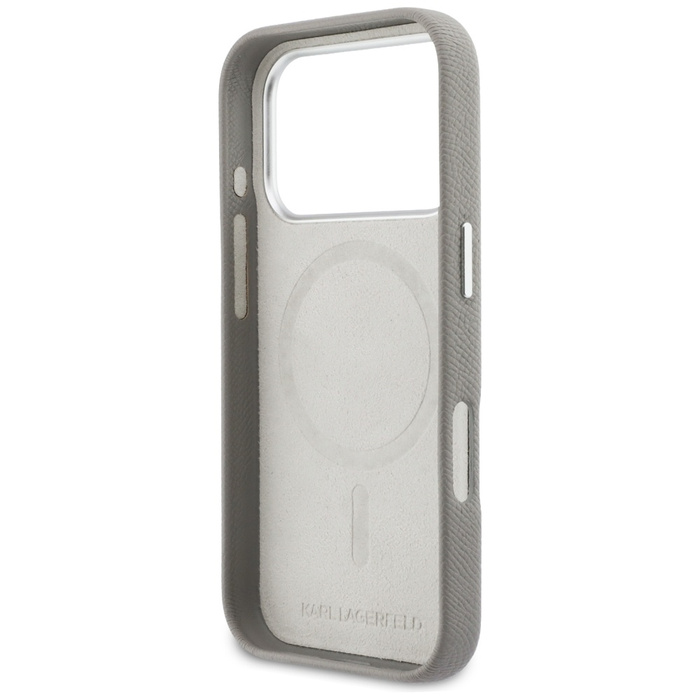 Etui Karl Lagerfeld Karl & Choupette     Head Pins Saffiano MagSafe do iPhone 17 Pro Max szary