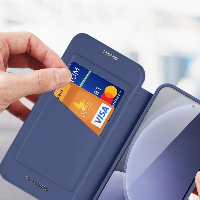 Etui Dux Ducis Skin X Pro na Samsung Galaxy S25 z MagSafe i portfelem - niebieskie