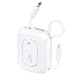 Powerbank Dudao K32 22,5W 10000 mAh z wbudowanym kablem USB-C/Lightning - biały