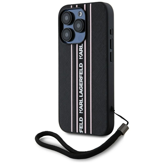 Etui Karl Lagerfeld Saffiano Athleisure  Stripes Cord do iPhone 15 Pro Max czarno-różowy