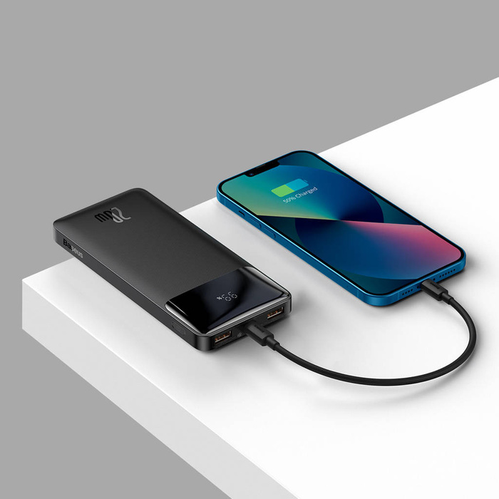 Baseus Bipow powerbank z szybkim ładowaniem 10000mAh 20W czarny (Overseas Edition) + kabel USB-A - Micro USB 0.25m czarny (PPBD050301)
