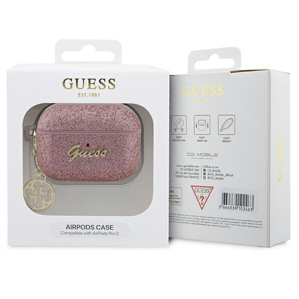 Etui Guess GUAP2GLGSHP AirPods Pro 2 cover różowy/pink Glitter Flake 4G Charm Case