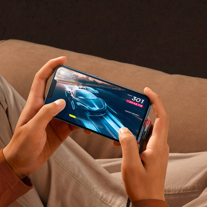 Baseus MVP 2 Elbow kątowy kabel przewód Power Delivery z bocznym wtykiem USB Typ C / Lightning 1m 20W czerwony (CAVP000220)