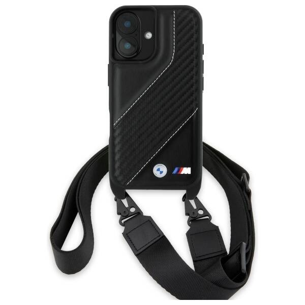 Etui BMW iPhone 16 Plus czarny/black hardcase M Edition Carbon Stripe & Strap