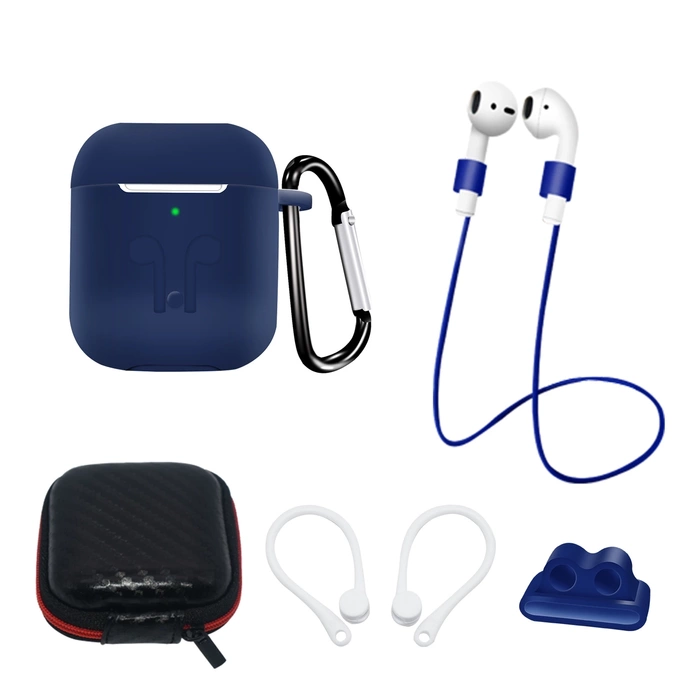 Zestaw silikonowe etui AirPods 2 / AirPods 1 + futerał / zaczep na ucho / pasek na szyję / uchwyt na pasek zegarka / karabińczyk | różowe