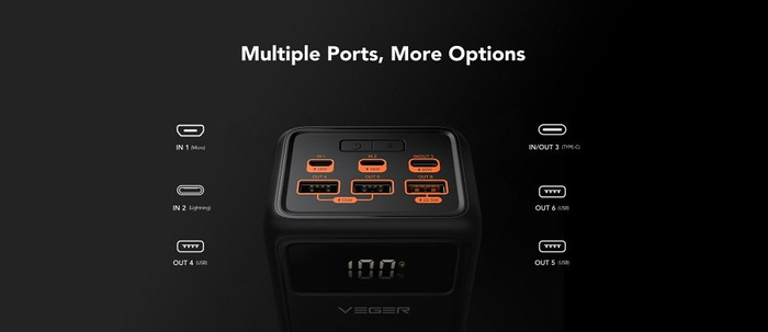 VEGER powerbank 50000 mAh PD QC3.0 5A 22,5W Tank Lite (W5001) czarny