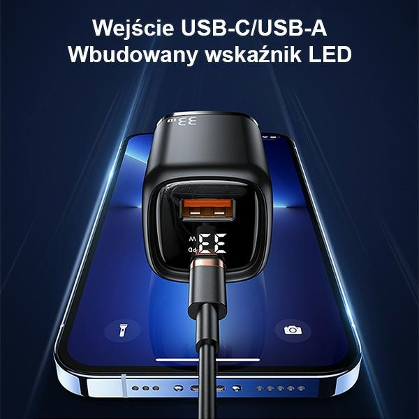 USAMS Ład. siec. 1xUSB-C+1xUSB T46 33W PD3.0 +QC3.0 Fast Charging +kabel U63 USB-C/Lightning biały/white