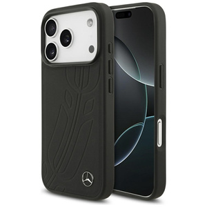 Etui Mercedes Leather Large Laurel Leave MagSafe do iPhone 17 Pro czarny