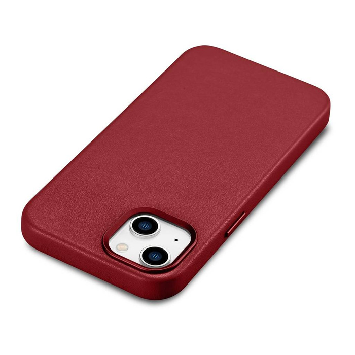 iCarer Case Leather pokrowiec etui z naturalnej skóry do iPhone 14 czerwony (WMI14220705-RD) (kompatybilne z MagSafe)