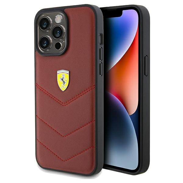 Etui Ferrari FEHCP15XRDUR iPhone 15 Pro Max 6.7" czerwony/red hardcase Leather Stitched Lines Case