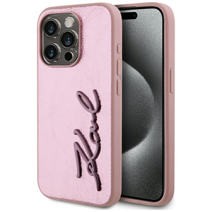 Etui Karl Lagerfeld Wrinkled Metal Signature do iPhone 15 Pro Max różowy