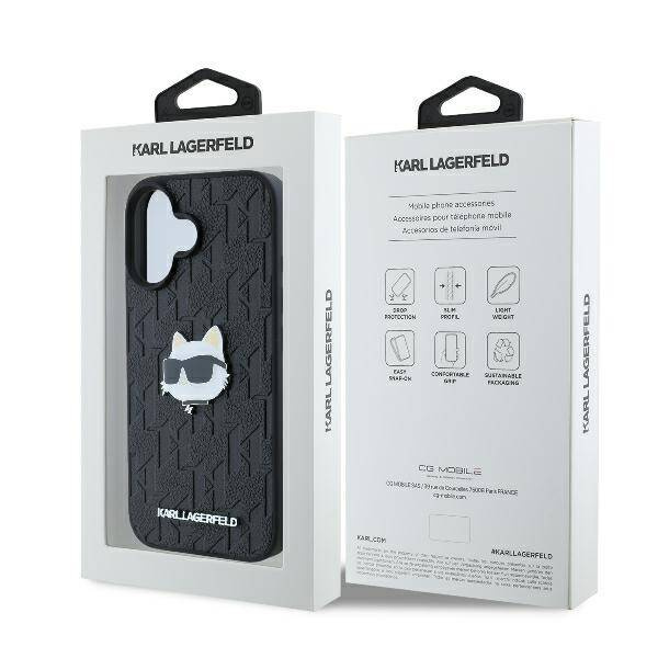 Etui Karl Lagerfeld iPhone 16 6.1" czarny/black hardcase Monogram Choupette Head Pin