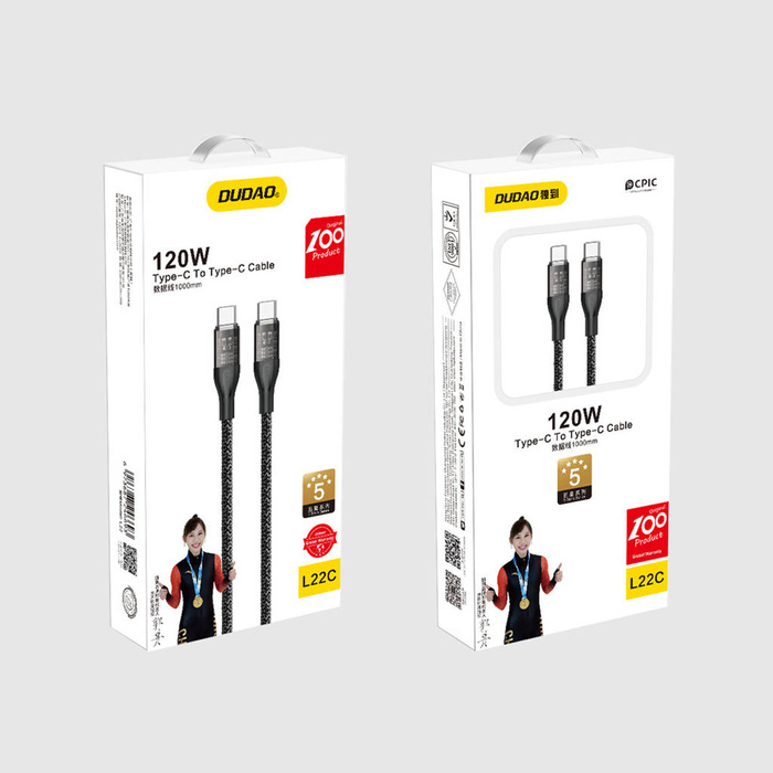 Kabel do szybkiego ładowania 120W 1m USB-C - USB-C Dudao L22C - szary