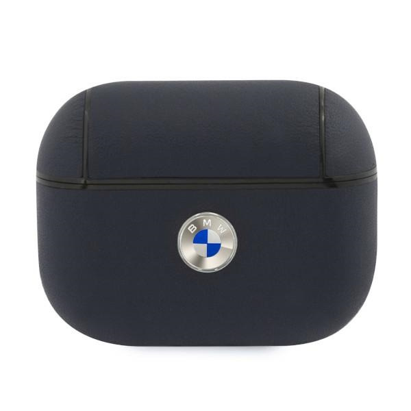 Etui BMW Apple AirPods Pro Cover Geniune Leather Silver Logo Granatowy Case