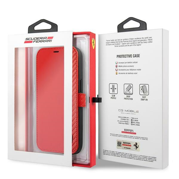 Etui FERRARI Apple iPhone 13 Mini Book On Track Carbon Stripe Czerwony Case