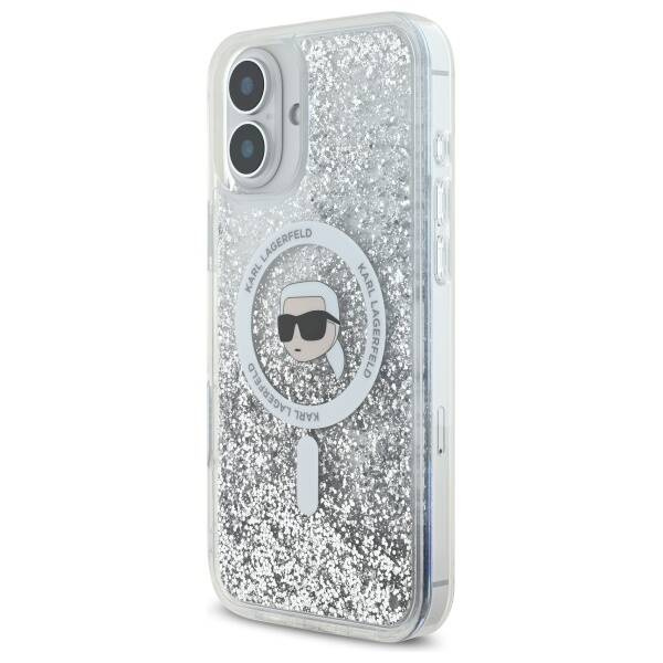 Etui Etui Karl Lagerfeld iPhone 16  Plus 6.7" hardcase transparent Liquid Glitter Karl Head Magsafe
