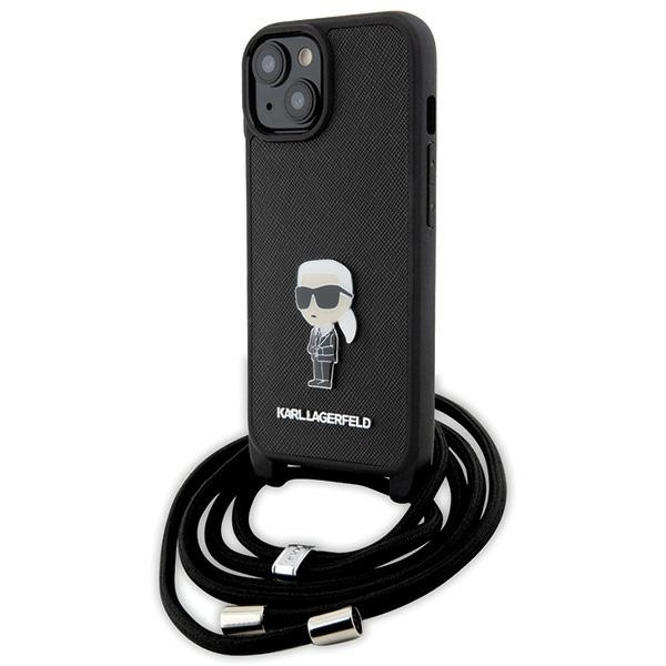 Etui Karl Lagerfeld KLHCP15SSASKNPSK iPhone 15 6.1" hardcase czarny/black Crossbody Saffiano Monogram Metal Pin Karl & Choupette Case