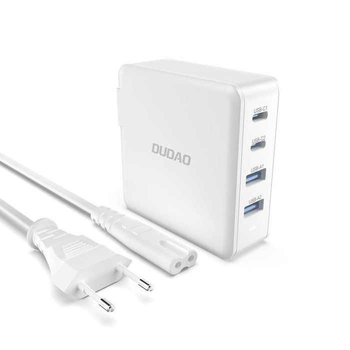 Szybka ładowarka sieciowa GaN 100W 2 x USB-C / 2 x USB Dudao A100EU - biała