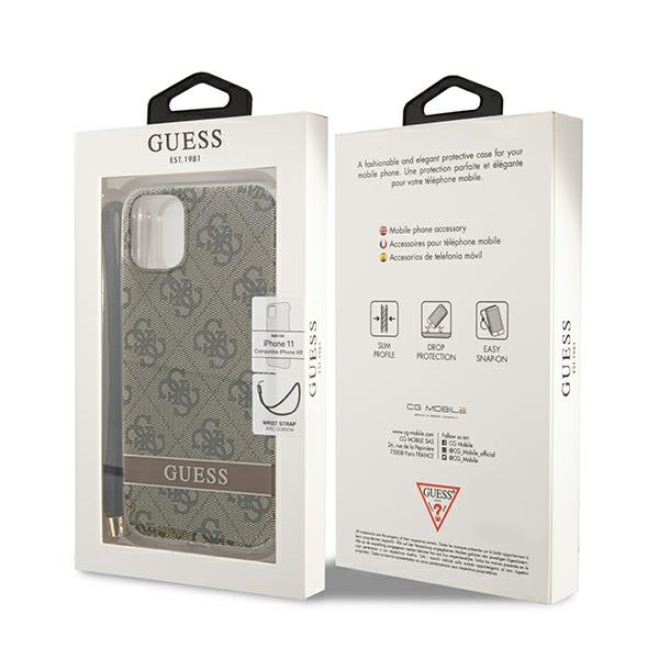 Etui GUESS Apple iPhone 11 4G Print Strap Brązowy Hardcase