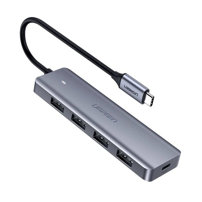 Ugreen rozdzielacz HUB USB Typ C - 4x USB 3.2 Gen 1 z portem zasilania USB Typ C szary (CM219 70336)
