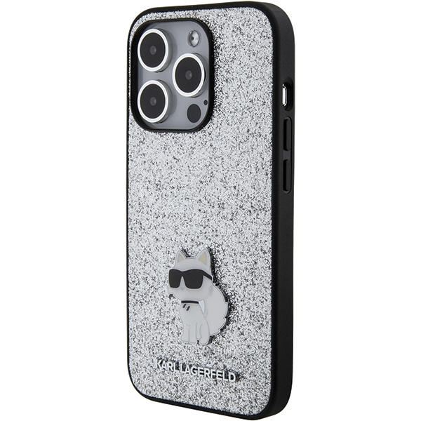Etui Karl Lagerfeld KLHCP15LGCNPSG iPhone 15 Pro 6.1" srebrny/silver hardcase Fixed Glitter Choupette Logo Metal Pin