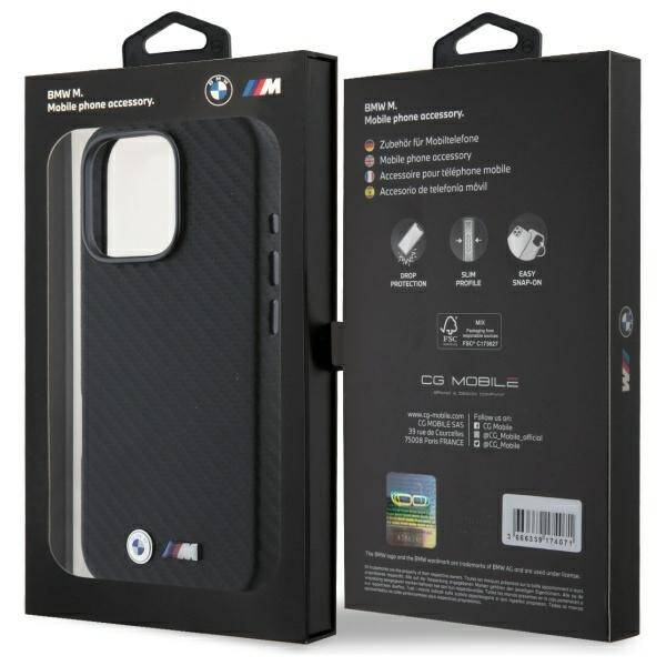Etui BMW iPhone 16 Pro czarny/black hardcase Carbon Wrapped Metal