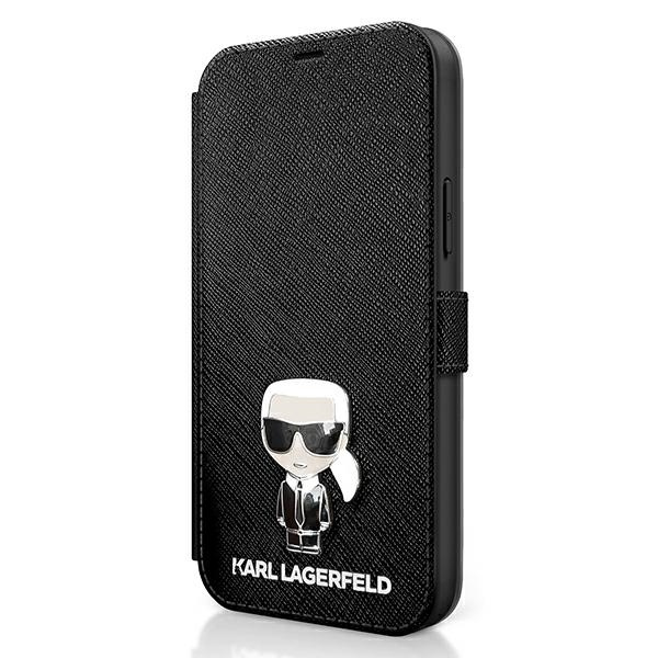 Etui KARL LAGERFELD Apple iPhone 12 Mini Book Saffiano Ikonik Metal Czarny Case