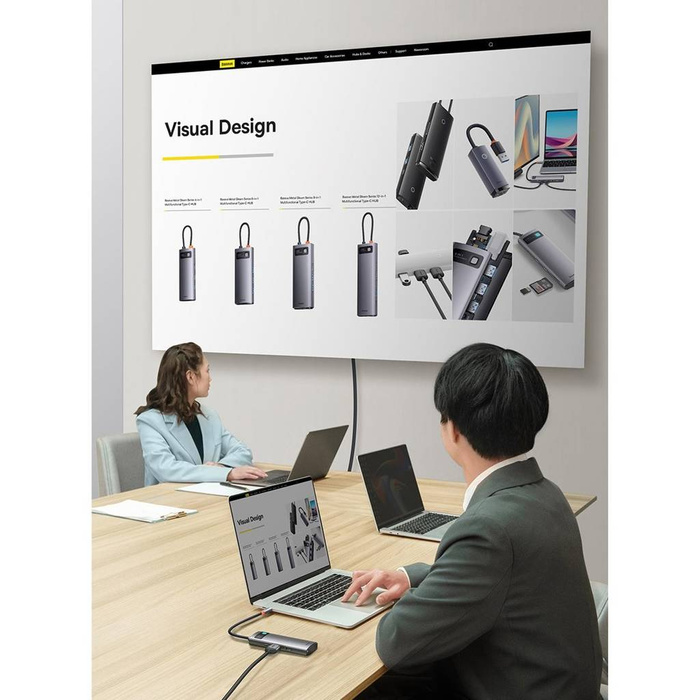 Stacja dokująca HUB Baseus Metal Gleam Series 6 w 1 USB Typ C - 3 x USB 3.2 Gen. 1 / 1 x Power Delivery / 1 x czytnik kart SD / 1 x czytnik kart TF szary (WKWG030213)