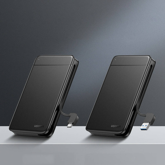 Ugreen kieszeń obudowa dysku SSD / HDD 2.5'' SATA wbudowany kabel USB-C czarny (CM352)