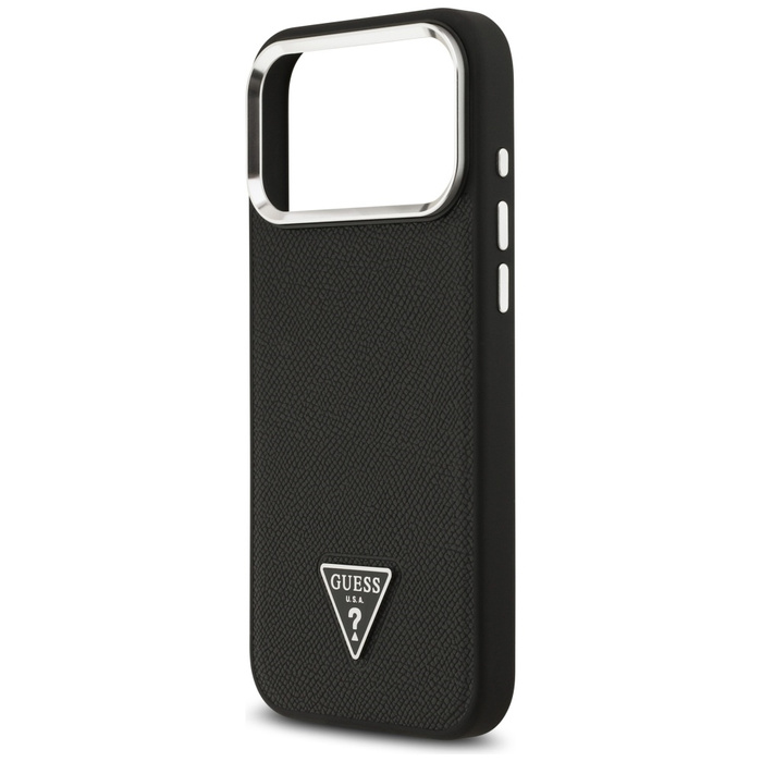 Etui Guess Grained Triangle Logo MagSafe do iPhone 17 Pro Max czarny