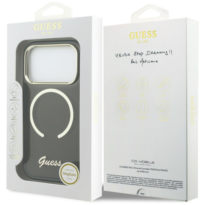 Etui Guess IML Script Metal MagSafe do   iPhone 17 Pro czarny