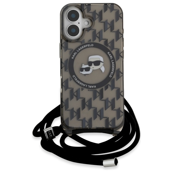 Etui Karl Lagerfeld iPhone 16 6.1" czarny/black hardcase IML Crossbody Monogram Karl & Choupette Head MagSafe